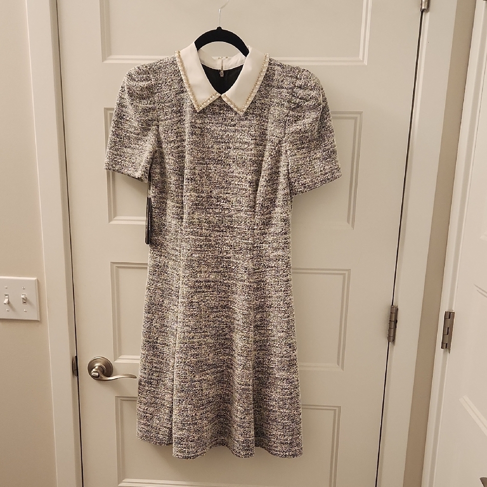 Karl Lagerfeld Black and White A-Line Mini Dress with Peter Pan Collar